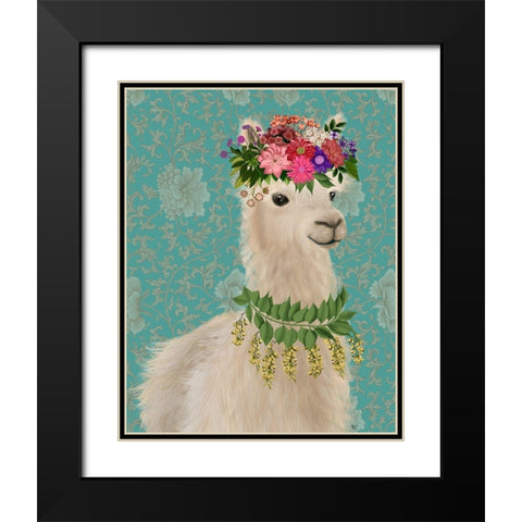 Llama Bohemian 2 Black Modern Wood Framed Art Print with Double Matting by Fab Funky