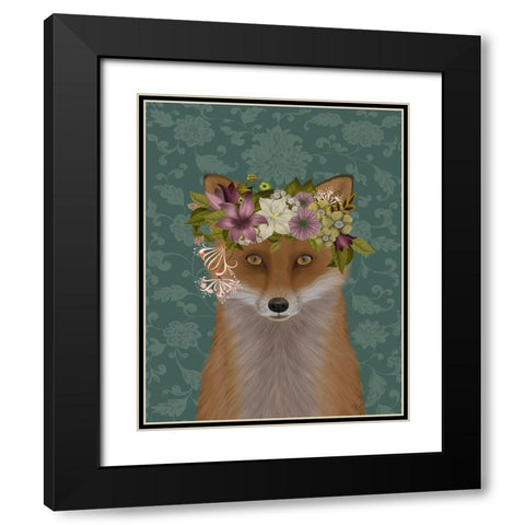 Fox Bohemian Black Modern Wood Framed Art Print with Double Matting by Fab Funky