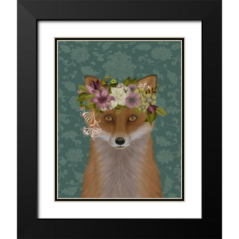 Fox Bohemian Black Modern Wood Framed Art Print with Double Matting by Fab Funky