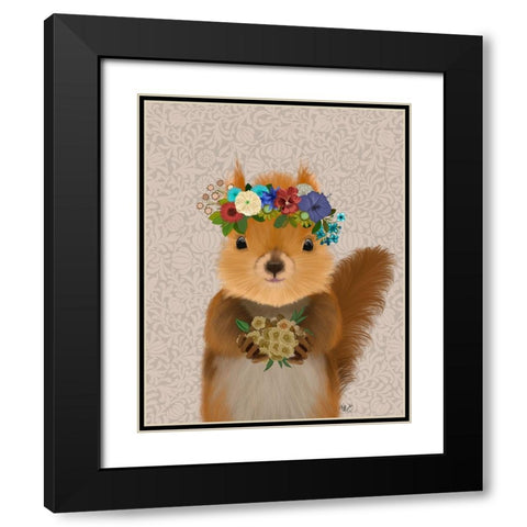 Squirrel Bohemian Black Modern Wood Framed Art Print with Double Matting by Fab Funky