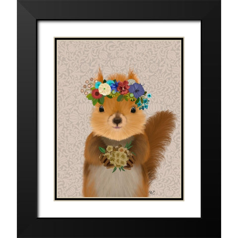 Squirrel Bohemian Black Modern Wood Framed Art Print with Double Matting by Fab Funky