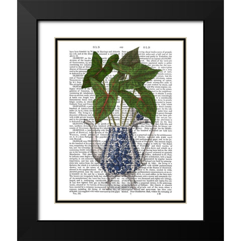Chinoiserie Vase 4, With Plant Book Print Black Modern Wood Framed Art Print with Double Matting by Fab Funky
