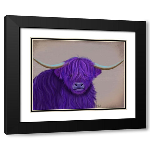 Highland Cow 5, Purple, Portrait Black Modern Wood Framed Art Print with Double Matting by Fab Funky