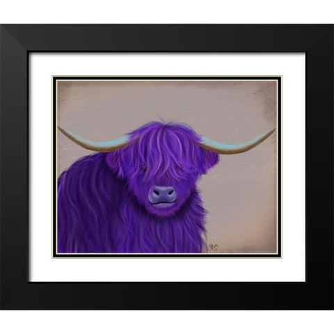 Highland Cow 5, Purple, Portrait Black Modern Wood Framed Art Print with Double Matting by Fab Funky