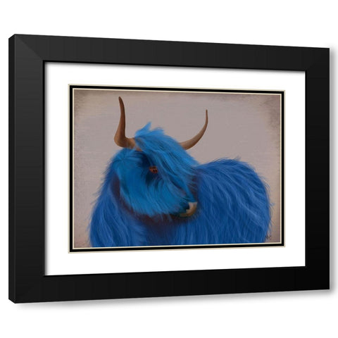 Highland Cow 2, Blue, Portrait Black Modern Wood Framed Art Print with Double Matting by Fab Funky