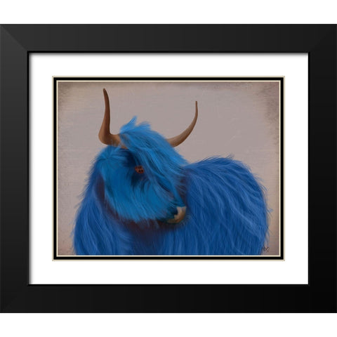 Highland Cow 2, Blue, Portrait Black Modern Wood Framed Art Print with Double Matting by Fab Funky