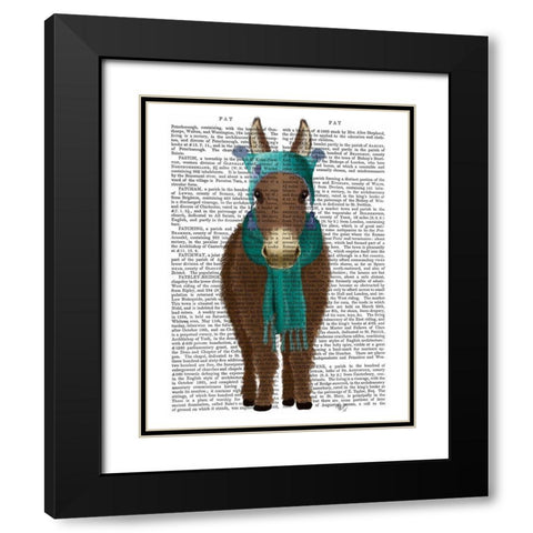 Donkey Blue Hat and Scarf Book Print Black Modern Wood Framed Art Print with Double Matting by Fab Funky