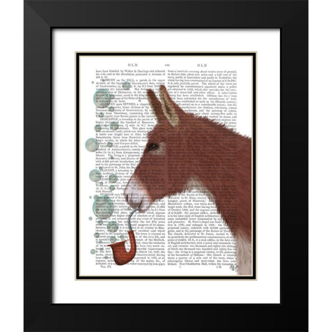 Donkey Bubble Pipe, Portrait Book Print Black Modern Wood Framed Art Print with Double Matting by Fab Funky