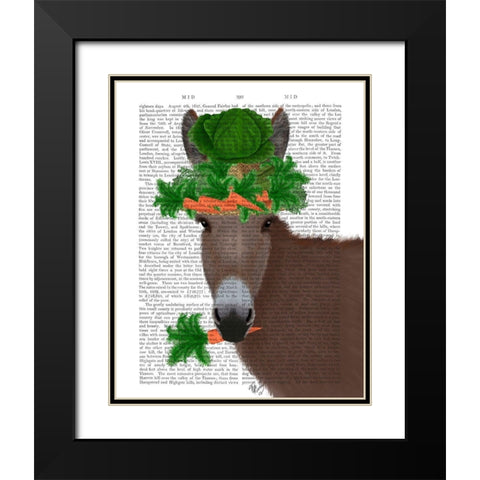 Donkey Carrot Hat Book Print Black Modern Wood Framed Art Print with Double Matting by Fab Funky