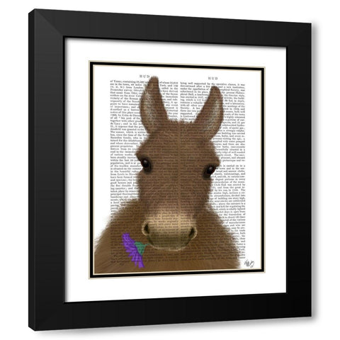 Donkey Purple Flower Book Print Black Modern Wood Framed Art Print with Double Matting by Fab Funky