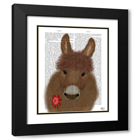 Donkey Red Flower Book Print Black Modern Wood Framed Art Print with Double Matting by Fab Funky