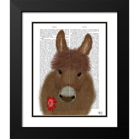 Donkey Red Flower Book Print Black Modern Wood Framed Art Print with Double Matting by Fab Funky