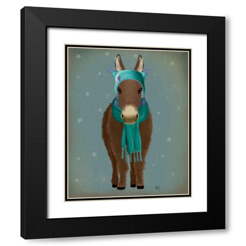 Donkey Blue Hat and Scarf Black Modern Wood Framed Art Print with Double Matting by Fab Funky