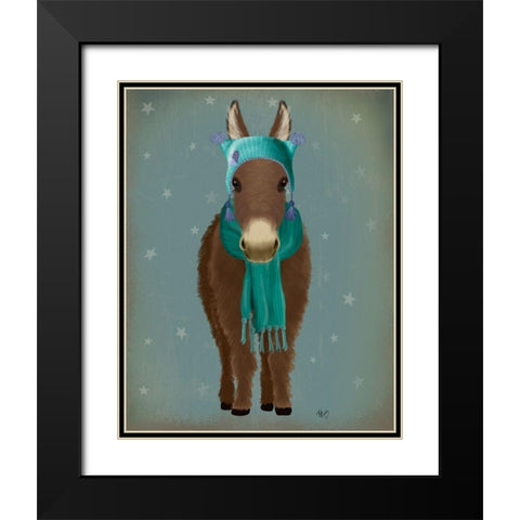 Donkey Blue Hat and Scarf Black Modern Wood Framed Art Print with Double Matting by Fab Funky