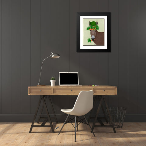 Donkey Carrot Hat Black Modern Wood Framed Art Print with Double Matting by Fab Funky