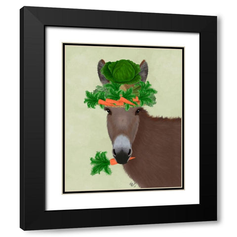 Donkey Carrot Hat Black Modern Wood Framed Art Print with Double Matting by Fab Funky