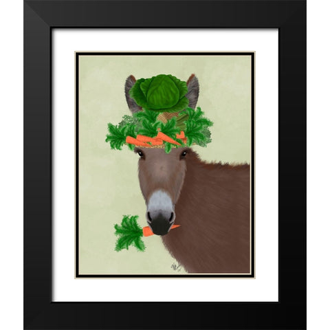 Donkey Carrot Hat Black Modern Wood Framed Art Print with Double Matting by Fab Funky