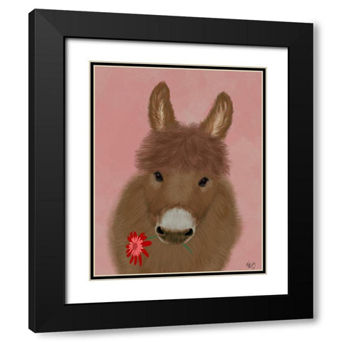 Donkey Red Flower Black Modern Wood Framed Art Print with Double Matting by Fab Funky