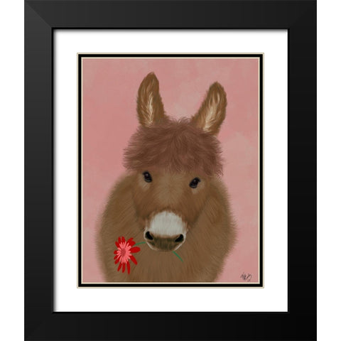 Donkey Red Flower Black Modern Wood Framed Art Print with Double Matting by Fab Funky