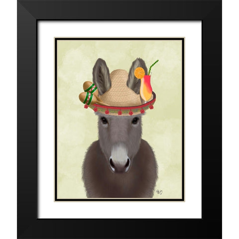Donkey Sombrero Black Modern Wood Framed Art Print with Double Matting by Fab Funky