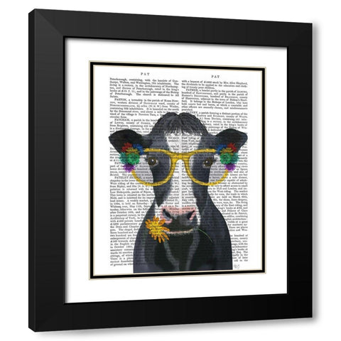 Cow and Flower Glasses Book Print Black Modern Wood Framed Art Print with Double Matting by Fab Funky