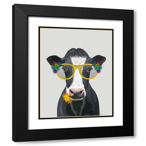 Cow and Flower Glasses Black Modern Wood Framed Art Print with Double Matting by Fab Funky