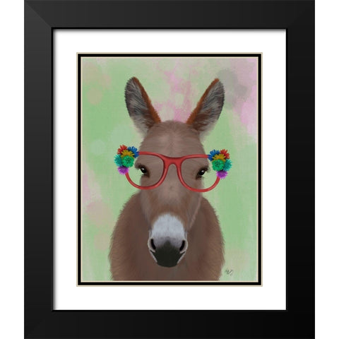 Donkey Red Flower Glasses Black Modern Wood Framed Art Print with Double Matting by Fab Funky