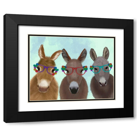 Donkey Trio Flower Glasses Black Modern Wood Framed Art Print with Double Matting by Fab Funky