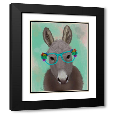Donkey Turquoise Flower Glasses Black Modern Wood Framed Art Print with Double Matting by Fab Funky