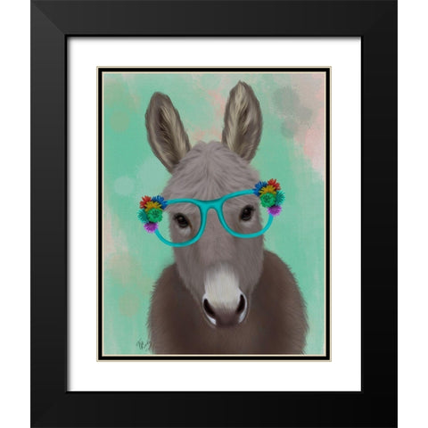 Donkey Turquoise Flower Glasses Black Modern Wood Framed Art Print with Double Matting by Fab Funky