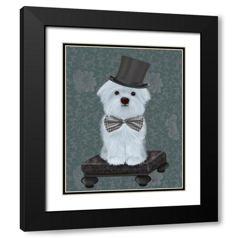 Maltese with Top Hat Black Modern Wood Framed Art Print with Double Matting by Fab Funky