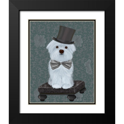 Maltese with Top Hat Black Modern Wood Framed Art Print with Double Matting by Fab Funky