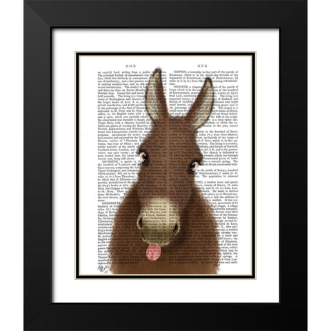 Funny Farm Donkey 1 Book Print Black Modern Wood Framed Art Print with Double Matting by Fab Funky