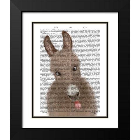 Funny Farm Donkey 2 Book Print Black Modern Wood Framed Art Print with Double Matting by Fab Funky