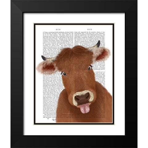Funny Farm Cow 2 Book Print Black Modern Wood Framed Art Print with Double Matting by Fab Funky