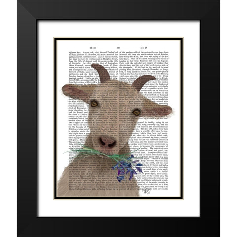 Goat and Bluebells Book Print Black Modern Wood Framed Art Print with Double Matting by Fab Funky