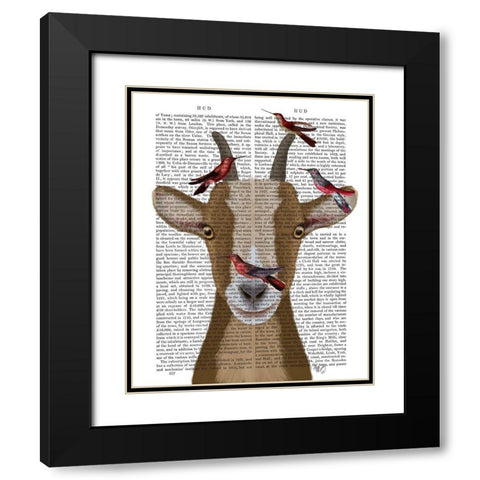 Goat and Red Birds Book Print Black Modern Wood Framed Art Print with Double Matting by Fab Funky