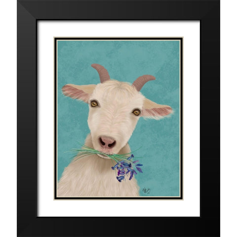 Goat and Bluebells Black Modern Wood Framed Art Print with Double Matting by Fab Funky