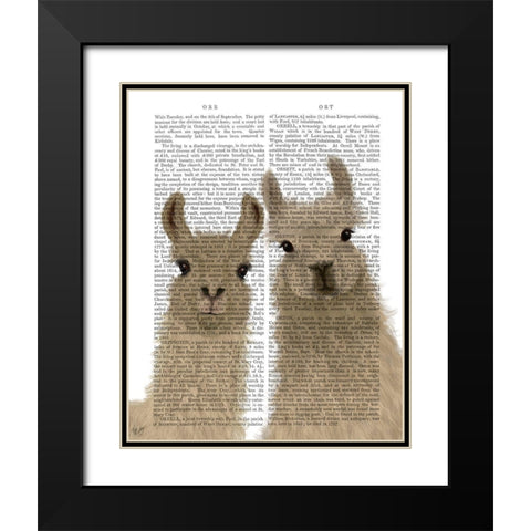 Llama Duo, Looking at You Book Print Black Modern Wood Framed Art Print with Double Matting by Fab Funky