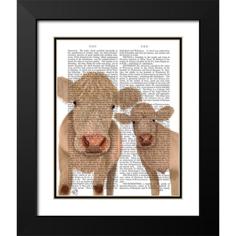 Cow Duo, Cream, Looking at You Book Print Black Modern Wood Framed Art Print with Double Matting by Fab Funky