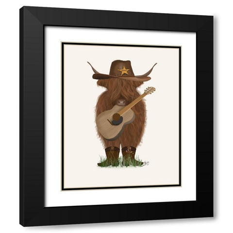 Cow Cowboy Black Modern Wood Framed Art Print with Double Matting by Fab Funky