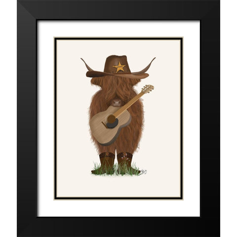 Cow Cowboy Black Modern Wood Framed Art Print with Double Matting by Fab Funky