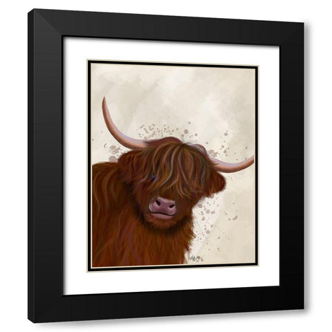 Highland Cow 5, Portrait Black Modern Wood Framed Art Print with Double Matting by Fab Funky