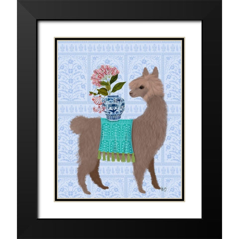 Llama Chinoiserie 1 Black Modern Wood Framed Art Print with Double Matting by Fab Funky