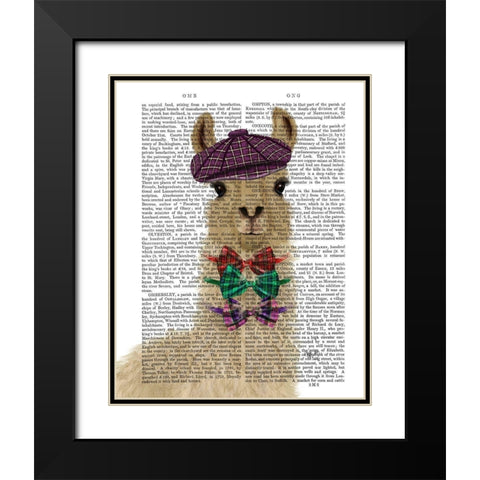 Llama Dapper Book Print Black Modern Wood Framed Art Print with Double Matting by Fab Funky