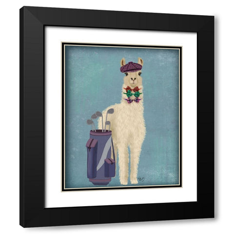Llama Golfing Black Modern Wood Framed Art Print with Double Matting by Fab Funky