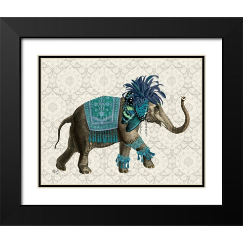Niraj Elephant, Blue Black Modern Wood Framed Art Print with Double Matting by Fab Funky