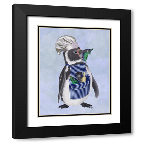 Penguin Chef Black Modern Wood Framed Art Print with Double Matting by Fab Funky