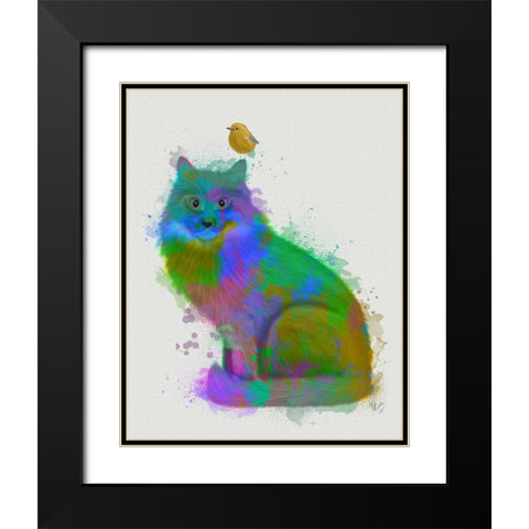 Cat Rainbow Splash 12 Black Modern Wood Framed Art Print with Double Matting by Fab Funky