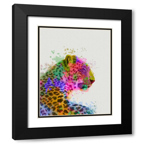 Leopard Rainbow Splash 1 Black Modern Wood Framed Art Print with Double Matting by Fab Funky